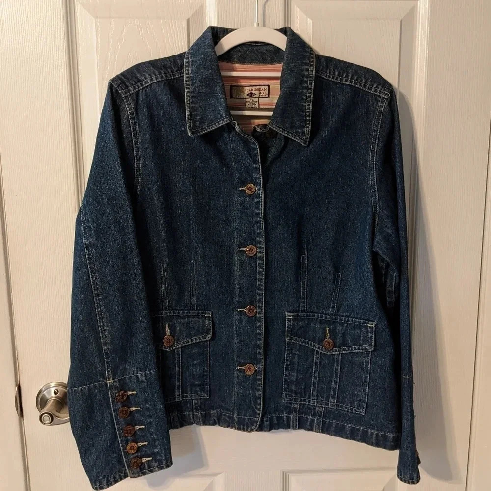 Caribbean Joe 100% Cotton Jean Jacket Size P Large - Picture 3 of 12